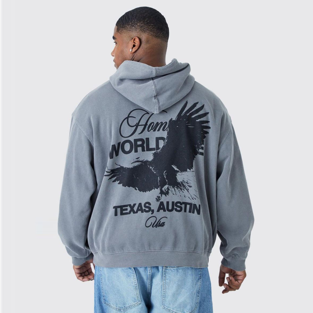 Oversized Bleach Tie Dye Skull GRraphic Hoodie – Grey
