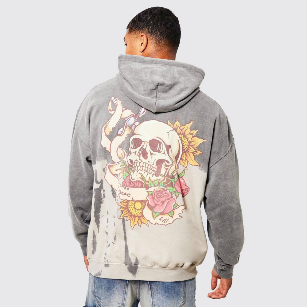 Oversized Boxy Zip Through Puff Print Hoodie