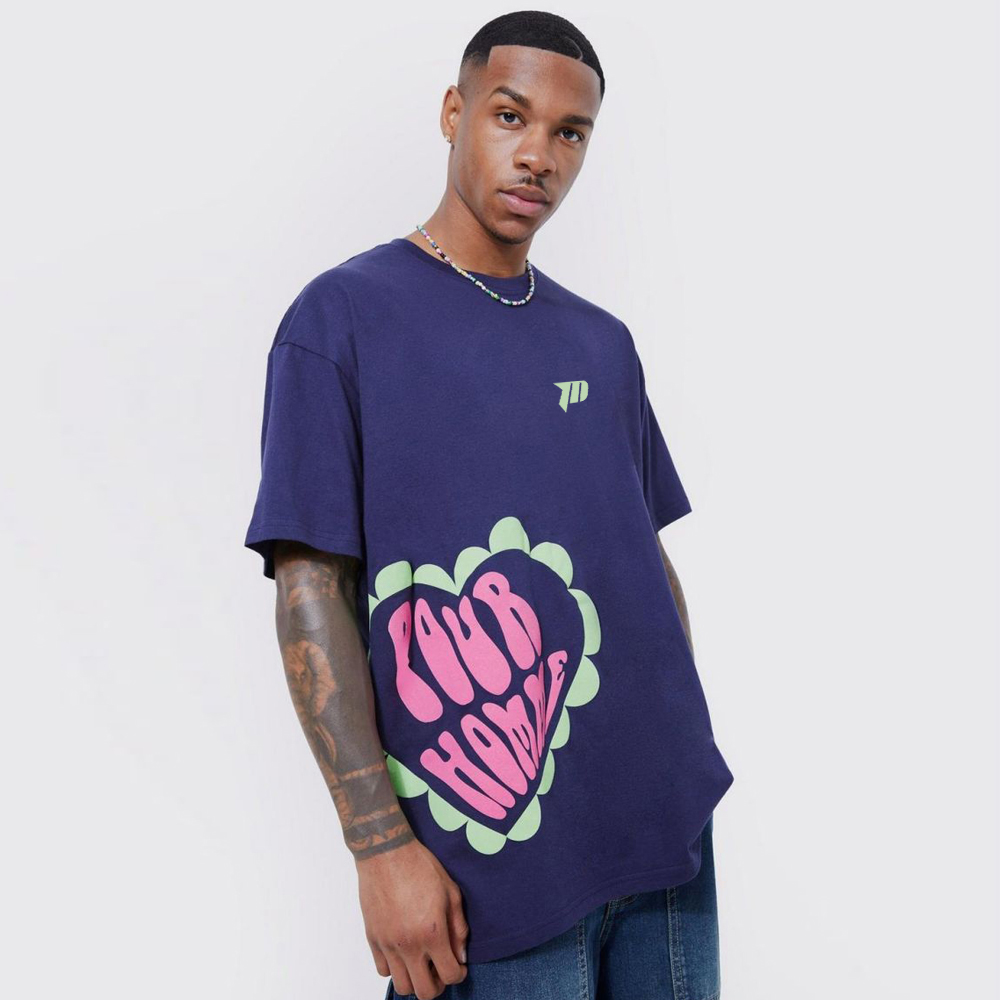 Oversized Floral Graphic Acid Wash T-Shirt – Charcoa
