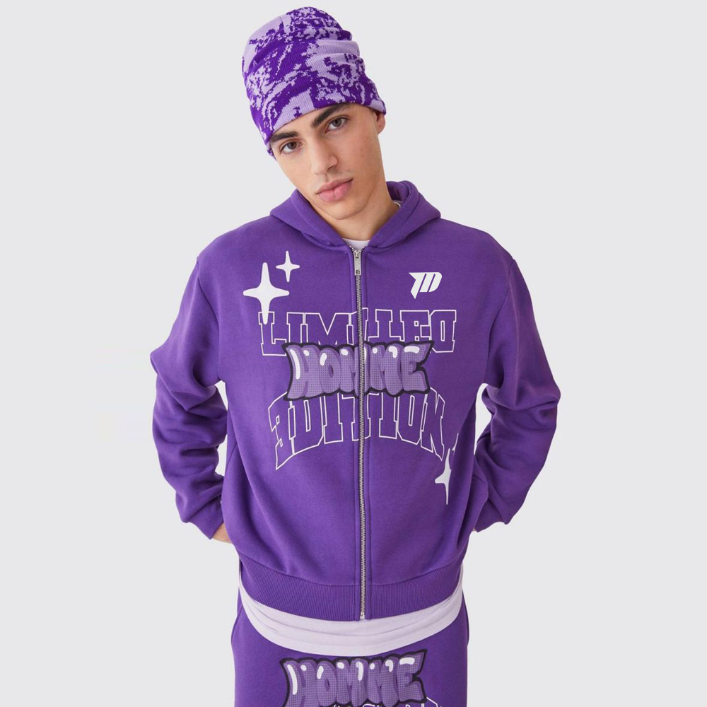 Boxy Fit Homme Graffiti Print Hoodie – Light Grey