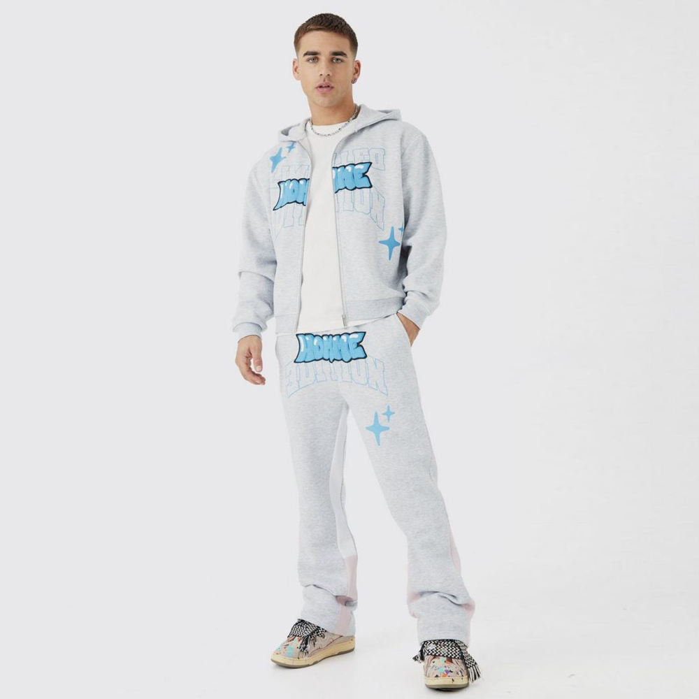 Oversized Raw Edge Script Embroidred Tracksuit