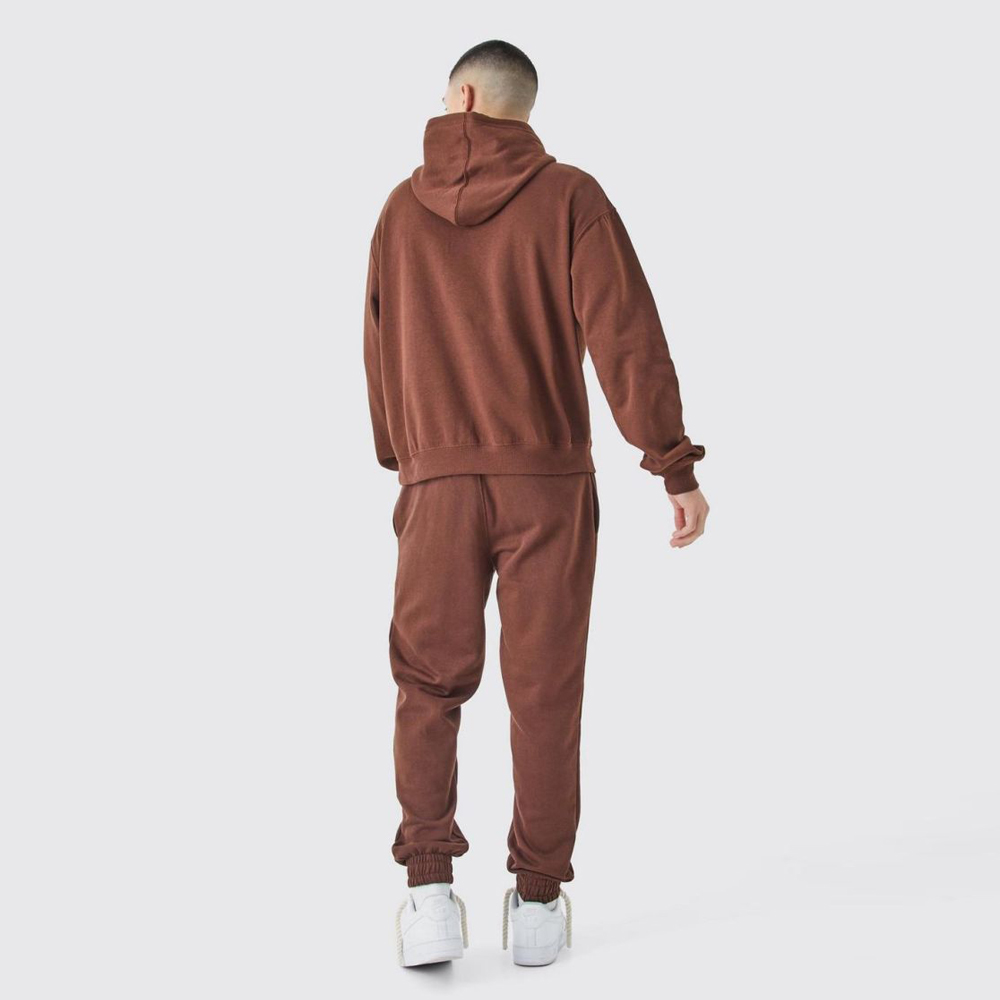 Plus Oversized Boxy Ribbed Puff Print Hooded Tracksuit – Green