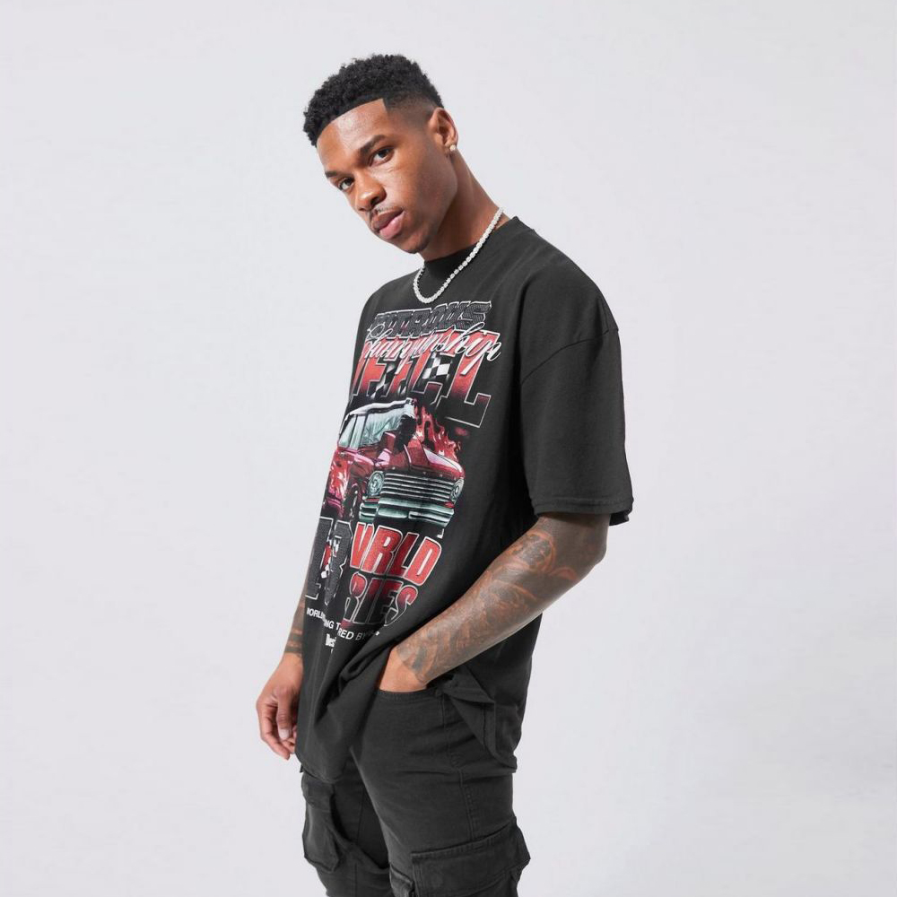 Oversized Placement Puff Print T-Shirt – Navy